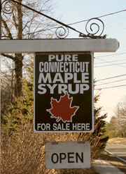 Connecticut Maple Syrup "open" sign.
