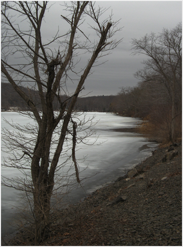 Lake ice begins to melt.